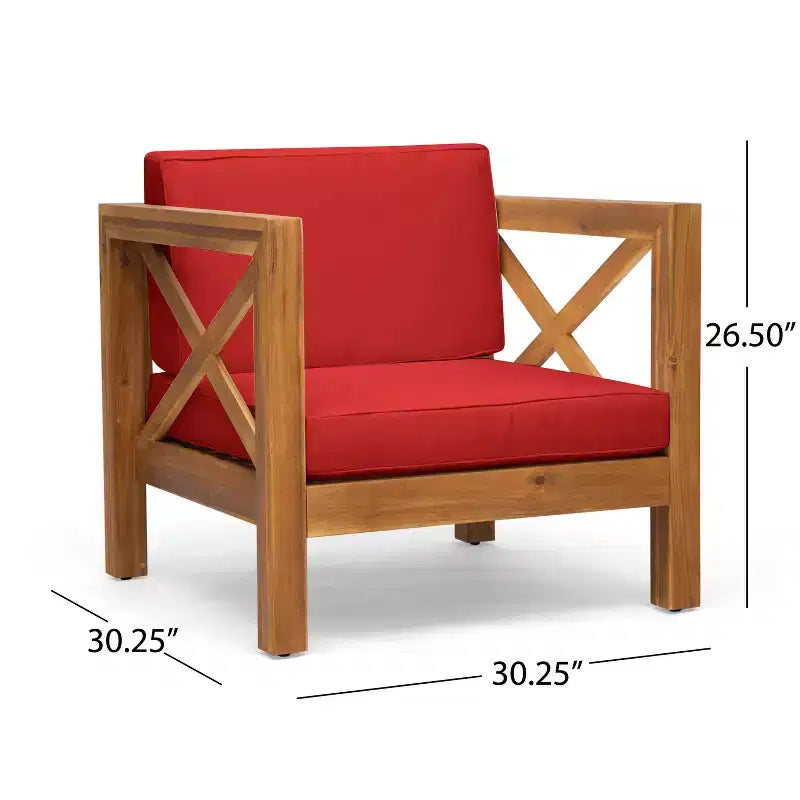 Christopher Knight Home Brava Outdoor Acacia Wood 4 Seater Club Chair Chat Set with Cushions