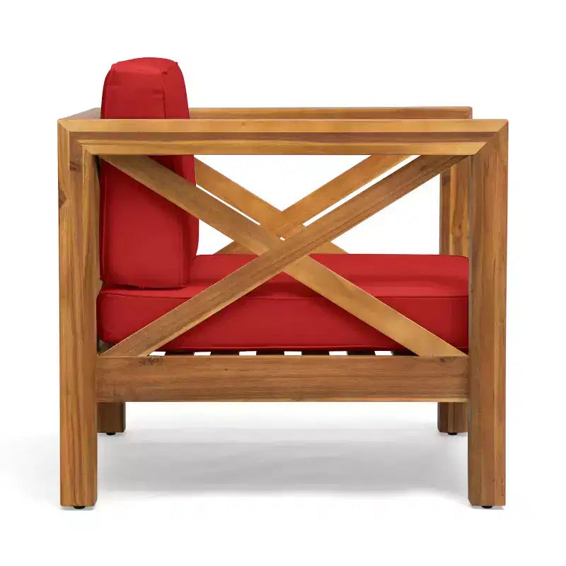 Christopher Knight Home Brava Outdoor Acacia Wood 4 Seater Club Chair Chat Set with Cushions