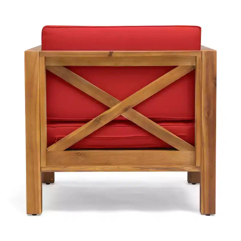 Christopher Knight Home Brava Outdoor Acacia Wood 4 Seater Club Chair Chat Set with Cushions