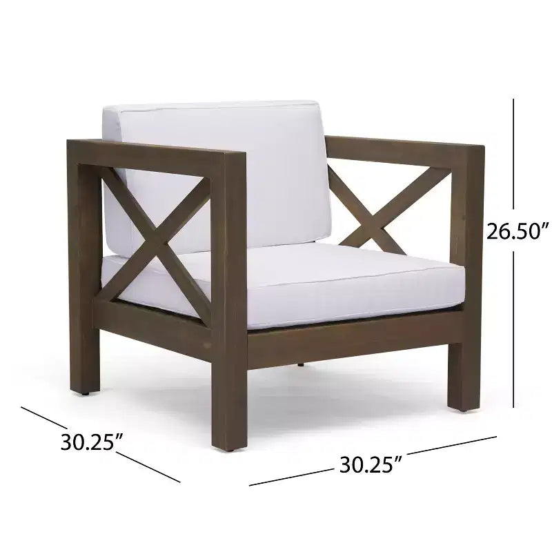 Christopher Knight Home Brava Outdoor Acacia Wood 4 Seater Club Chair Chat Set with Cushions