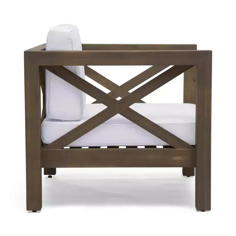 Christopher Knight Home Brava Outdoor Acacia Wood 4 Seater Club Chair Chat Set with Cushions