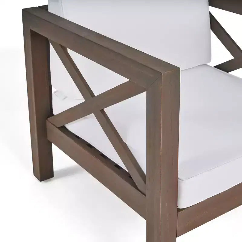 Christopher Knight Home Brava Outdoor Acacia Wood 4 Seater Club Chair Chat Set with Cushions