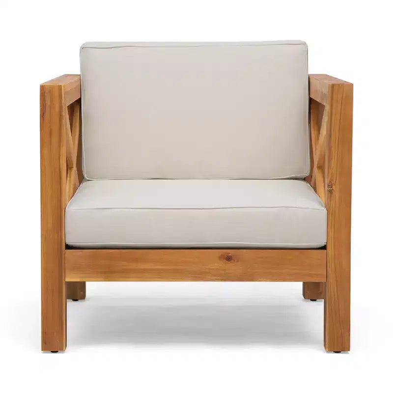 Christopher Knight Home Brava Outdoor Acacia Wood 4 Seater Club Chair Chat Set with Cushions