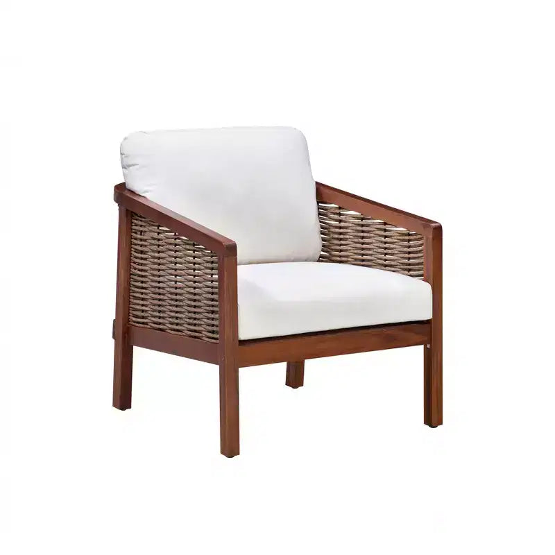 4-Piece Acacia Wood Outdoor Conversation Set in Brown - Teamson Home: Seats with Cushions & Matching Coffee Table