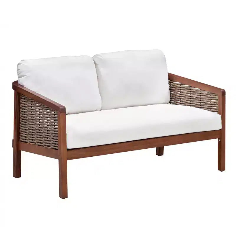 4-Piece Acacia Wood Outdoor Conversation Set in Brown - Teamson Home: Seats with Cushions & Matching Coffee Table