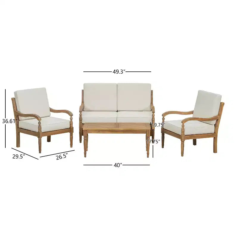 Christopher Knight Home Pendry 4 Piece Outdoor Acacia Wood Chat Set with Water Resistant Cushions
