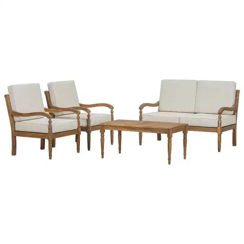 Christopher Knight Home Pendry 4 Piece Outdoor Acacia Wood Chat Set with Water Resistant Cushions