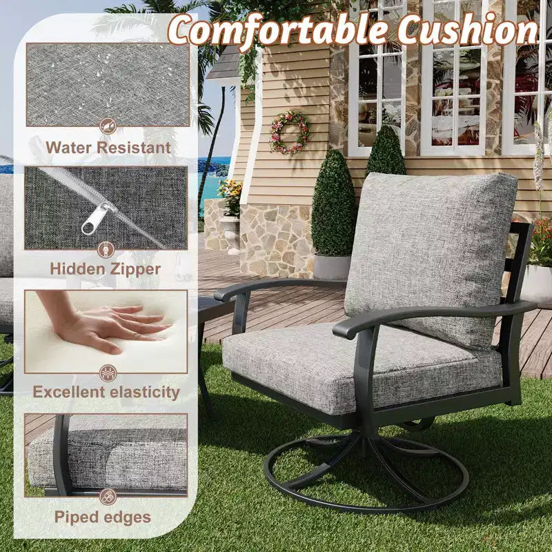 EROMMY 6 PCS Outdoor Metal Conversation Set With 360 Swivel Rocking Chairs, Sofa, &Ottoman For Patio, Garden, Deck Or Poolside
