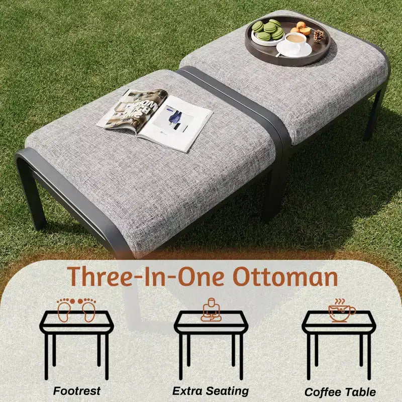 EROMMY 6 PCS Outdoor Metal Conversation Set With 360 Swivel Rocking Chairs, Sofa, &Ottoman For Patio, Garden, Deck Or Poolside