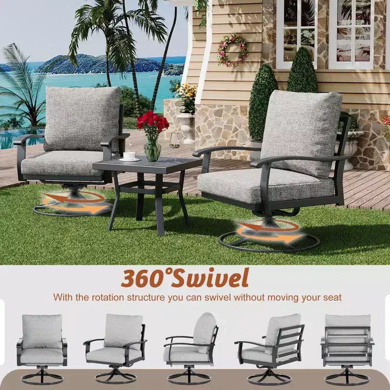 EROMMY 5 PCS Outdoor Metal Conversation Set With 360 Swivel Rocking Chairs, Sofa, Loveseat & Coffee Table For Patio, Garden, Deck Or Poolside