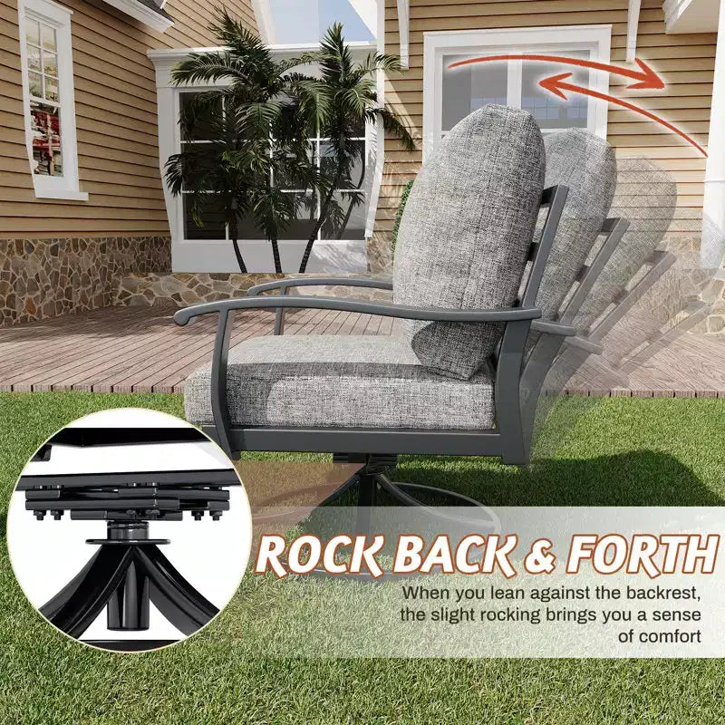 EROMMY 5 PCS Outdoor Metal Conversation Set With 360 Swivel Rocking Chairs, Sofa, Loveseat & Coffee Table For Patio, Garden, Deck Or Poolside