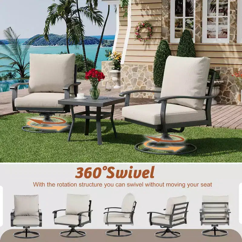 EROMMY 5 PCS Outdoor Metal Conversation Set With 360 Swivel Rocking Chairs, Sofa, Loveseat & Coffee Table For Patio, Garden, Deck Or Poolside