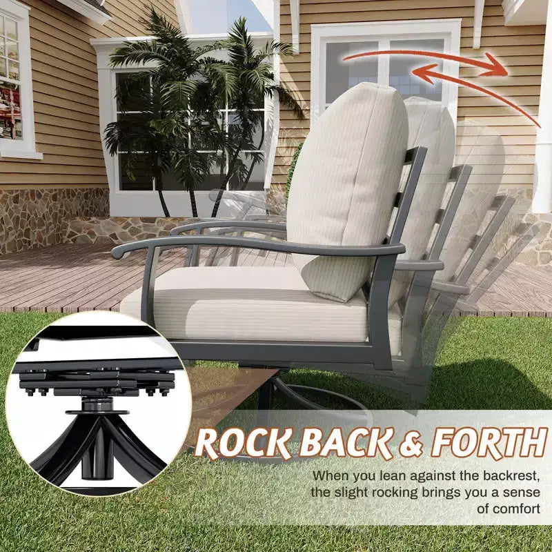 EROMMY 5 PCS Outdoor Metal Conversation Set With 360 Swivel Rocking Chairs, Sofa, Loveseat & Coffee Table For Patio, Garden, Deck Or Poolside