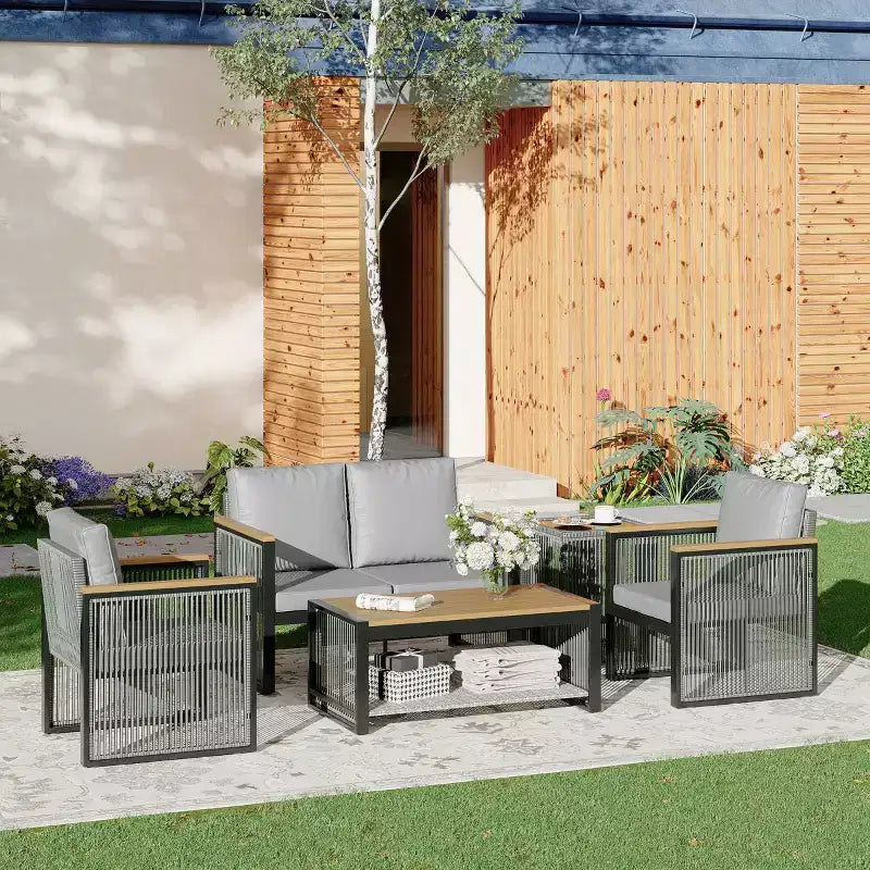 EROMMY 5 Pieces Patio Set Outdoor Furniture Sets Modern Chair Conversation Sets With Coffee Table