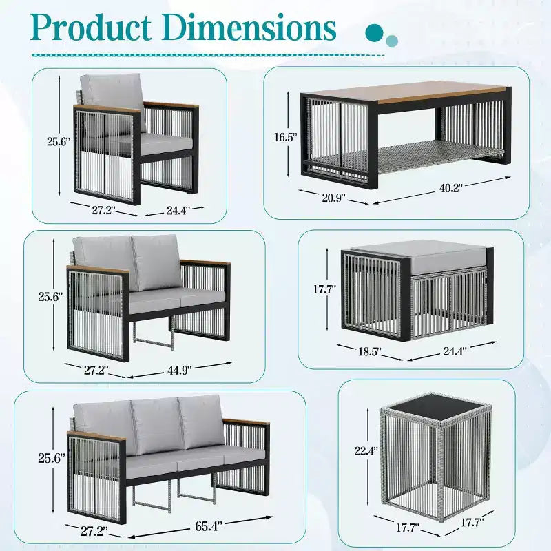 EROMMY 5 Pieces Patio Set Outdoor Furniture Sets Modern Chair Conversation Sets With Coffee Table