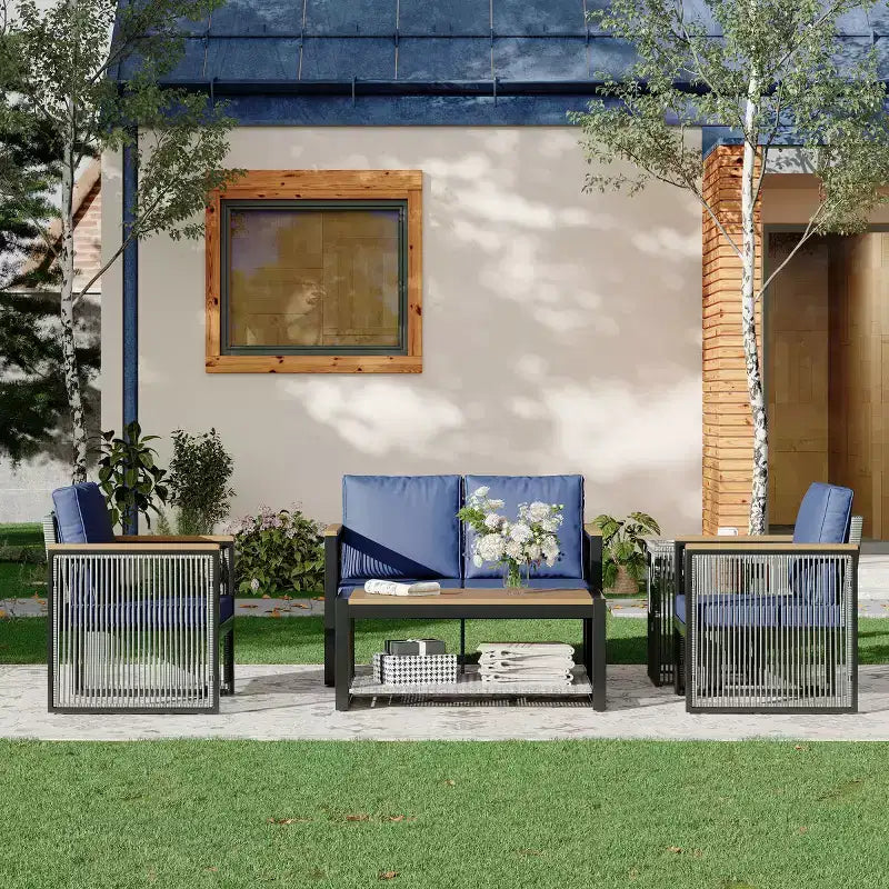 EROMMY 5 Pieces Patio Set Outdoor Furniture Sets Modern Chair Conversation Sets With Coffee Table