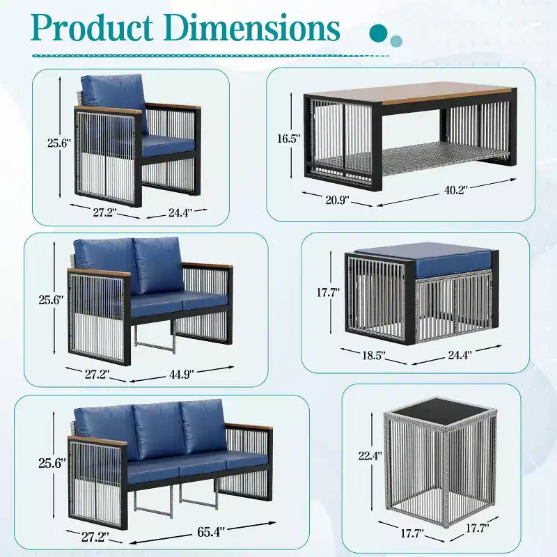 EROMMY 5 Pieces Patio Set Outdoor Furniture Sets Modern Chair Conversation Sets With Coffee Table