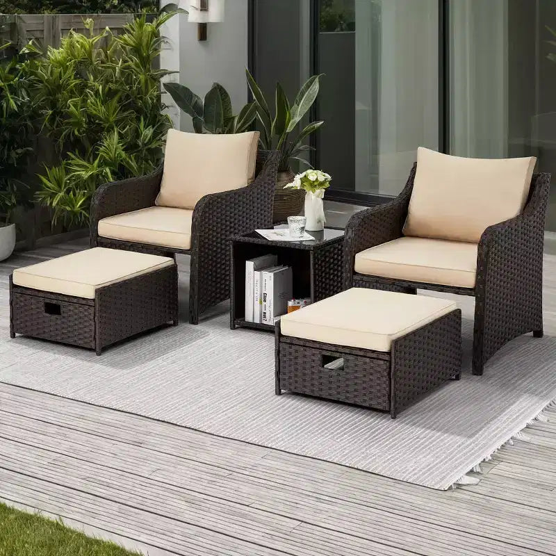 EROMMY 5 Piece Wicker Seating Group with Cushions