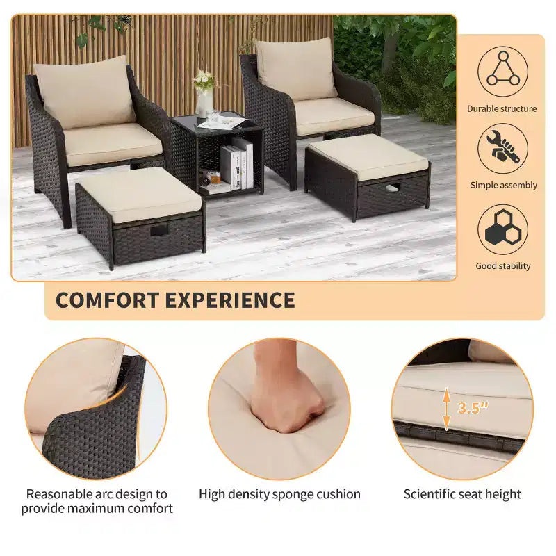 EROMMY 5 Piece Wicker Seating Group with Cushions