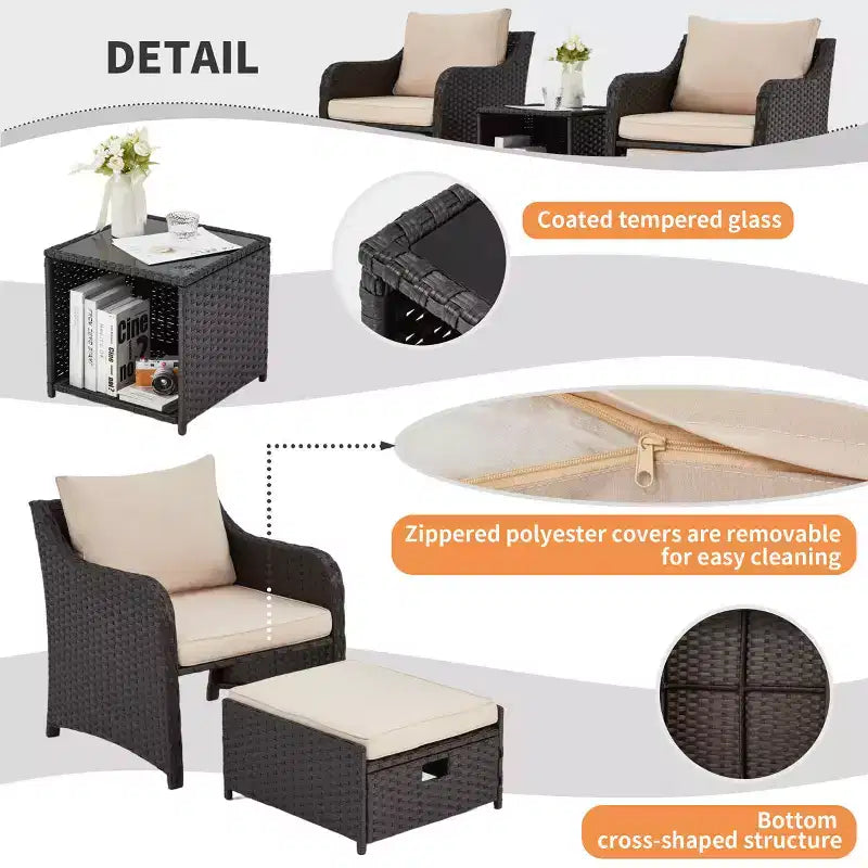 EROMMY 5 Piece Wicker Seating Group with Cushions