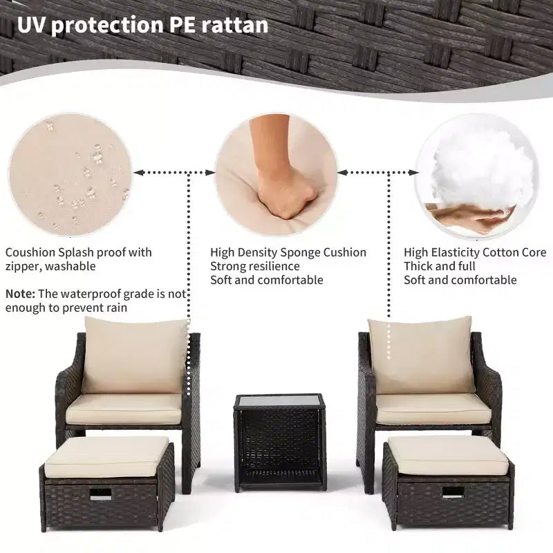 EROMMY 5 Piece Wicker Seating Group with Cushions