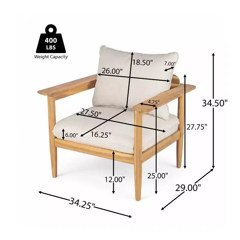 Christopher Knight Home Kate Patio Acacia Wood Club Chair and Ottoman Set with Water-Resistant Cushions