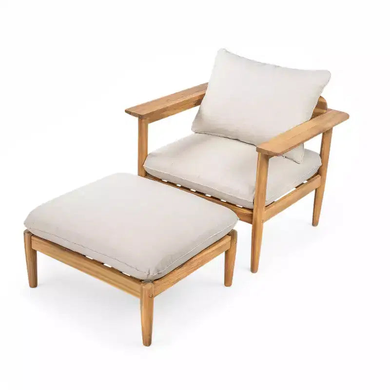 Christopher Knight Home Kate Patio Acacia Wood Club Chair and Ottoman Set with Water-Resistant Cushions