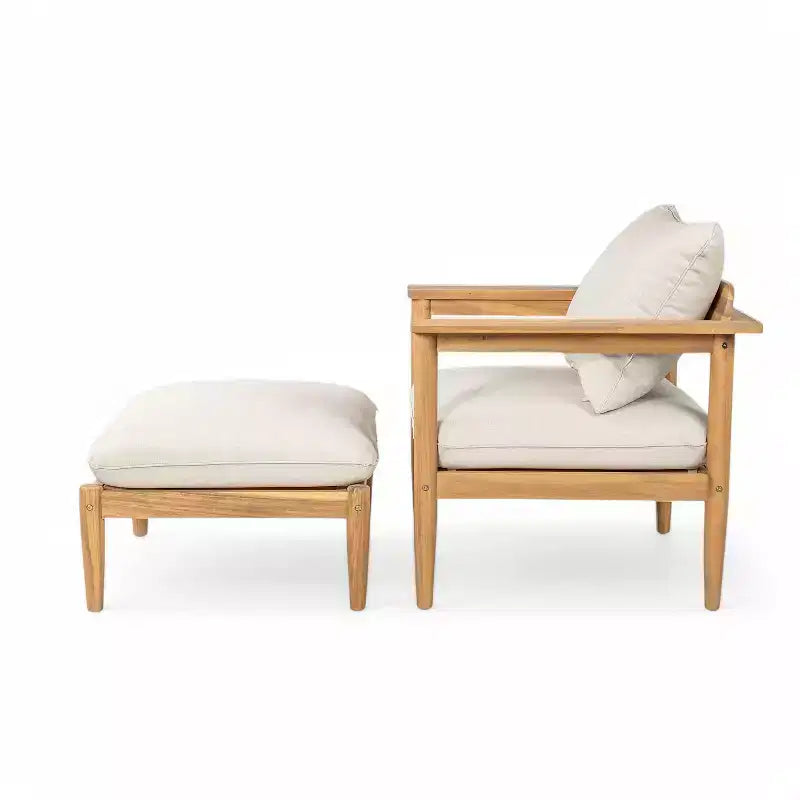 Christopher Knight Home Kate Patio Acacia Wood Club Chair and Ottoman Set with Water-Resistant Cushions