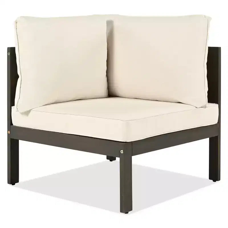 4-Piece Outdoor Acacia Wood Sofa Set with Woven Mesh Armrests, L-Shaped Patio Conversation Set with Coffee Table and Side Table - ModernLuxe