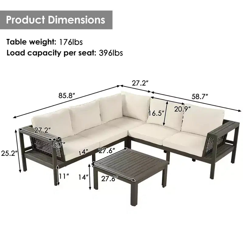 4-Piece Outdoor Acacia Wood Sofa Set with Woven Mesh Armrests, L-Shaped Patio Conversation Set with Coffee Table and Side Table - ModernLuxe