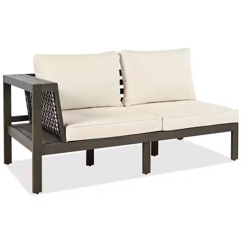 4-Piece Outdoor Acacia Wood Sofa Set with Woven Mesh Armrests, L-Shaped Patio Conversation Set with Coffee Table and Side Table - ModernLuxe