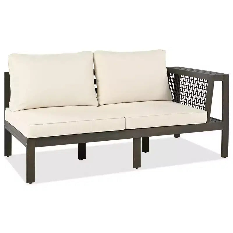 4-Piece Outdoor Acacia Wood Sofa Set with Woven Mesh Armrests, L-Shaped Patio Conversation Set with Coffee Table and Side Table - ModernLuxe
