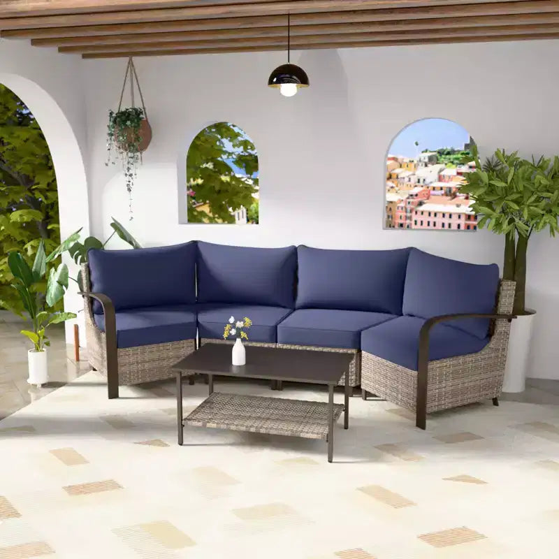 EAGLE PEAK Coastal Vista Outdoor Patio Furniture Set, Half-Moon Curved Wicker Patio Conversation Set withCoffee Table