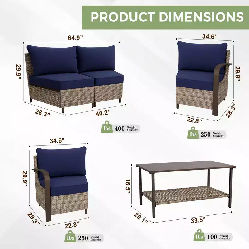 EAGLE PEAK Coastal Vista Outdoor Patio Furniture Set, Half-Moon Curved Wicker Patio Conversation Set withCoffee Table