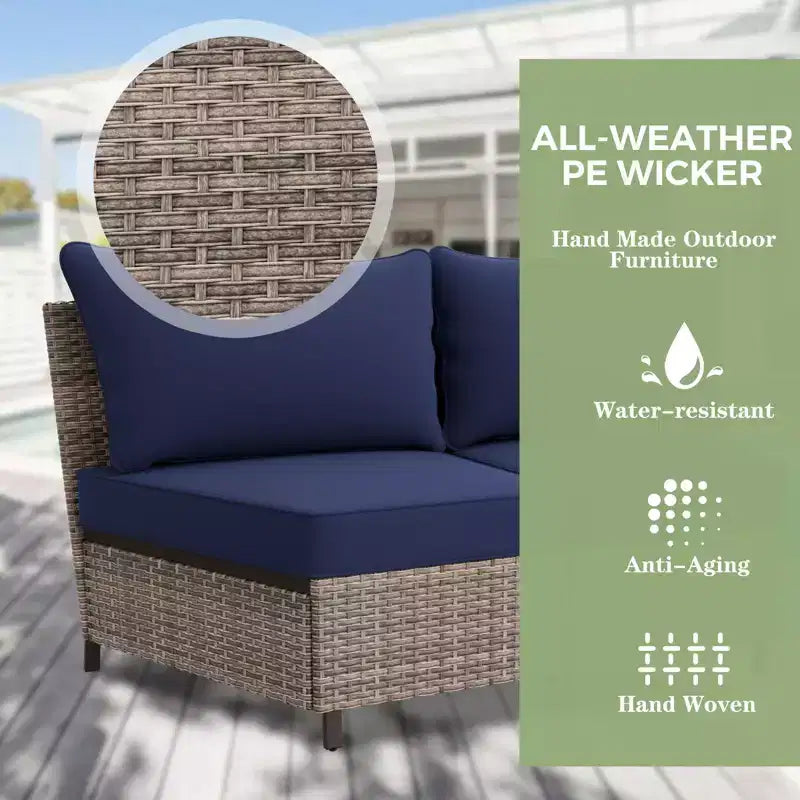 EAGLE PEAK Coastal Vista Outdoor Patio Furniture Set, Half-Moon Curved Wicker Patio Conversation Set withCoffee Table