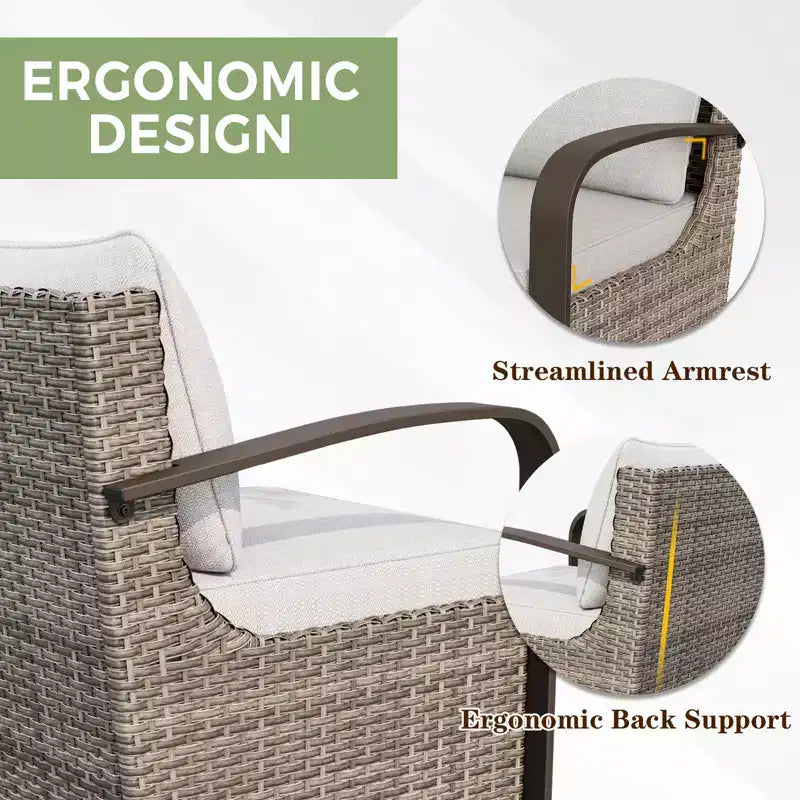 EAGLE PEAK Coastal Vista Outdoor Patio Furniture Set, Half-Moon Curved Wicker Patio Conversation Set withCoffee Table