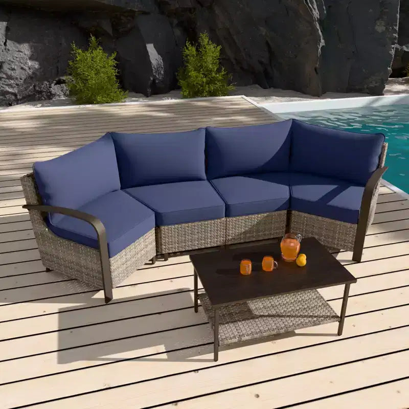 EAGLE PEAK Coastal Vista Outdoor-Terrassenmöbel-Set, halbmondförmiges, geschwungenes Lounge-Set aus Korbgeflecht mit Couchtisch