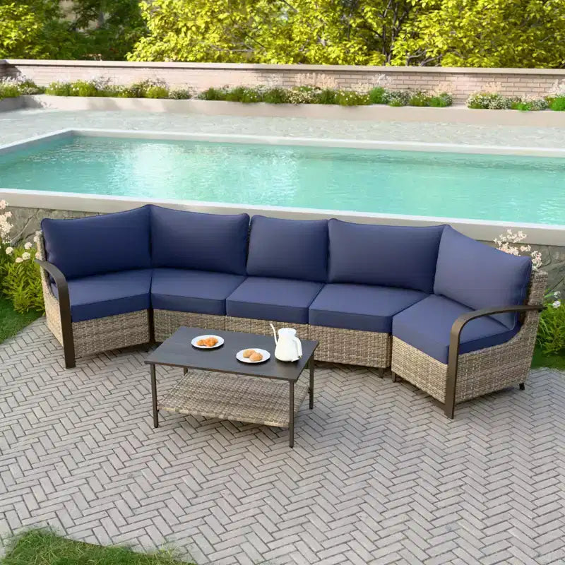 EAGLE PEAK Coastal Vista Outdoor Patio Furniture Set, Half-Moon Curved Wicker Patio Conversation Set with Coffee Table