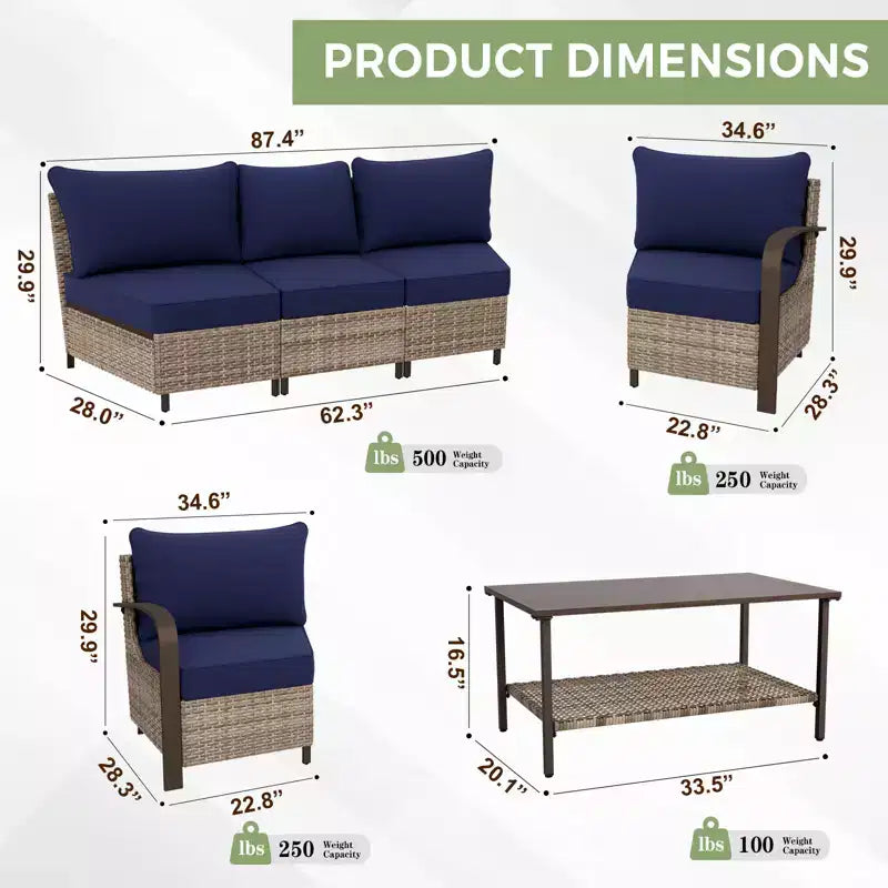 EAGLE PEAK Coastal Vista Outdoor Patio Furniture Set, Half-Moon Curved Wicker Patio Conversation Set with Coffee Table