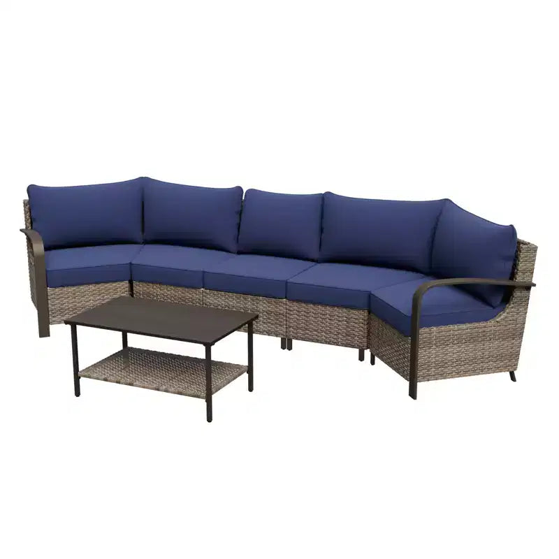 EAGLE PEAK Coastal Vista Outdoor Patio Furniture Set, Half-Moon Curved Wicker Patio Conversation Set with Coffee Table