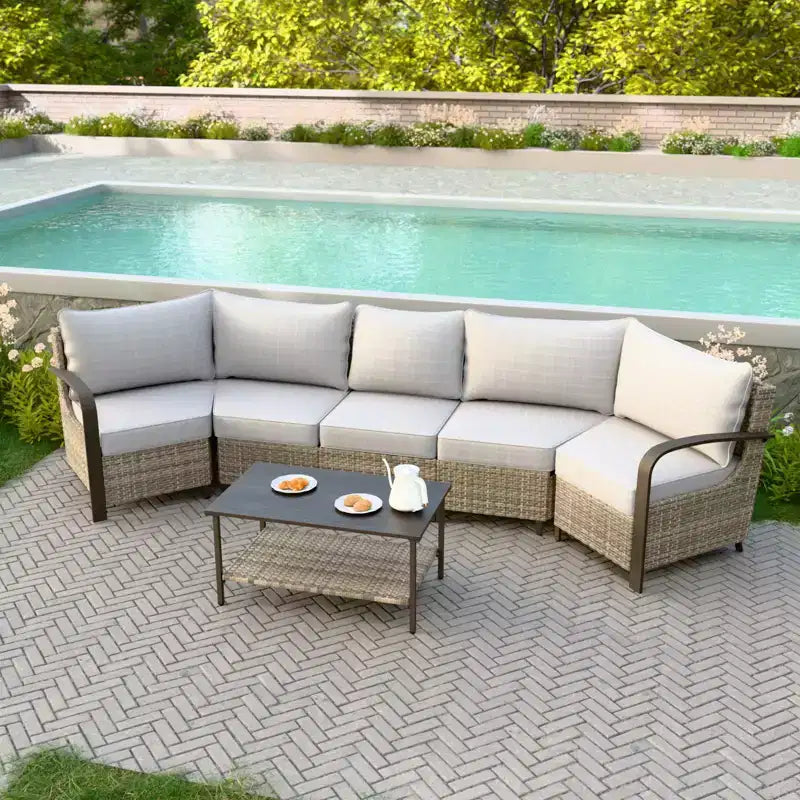 EAGLE PEAK Coastal Vista Outdoor Patio Furniture Set, Half-Moon Curved Wicker Patio Conversation Set with Coffee Table