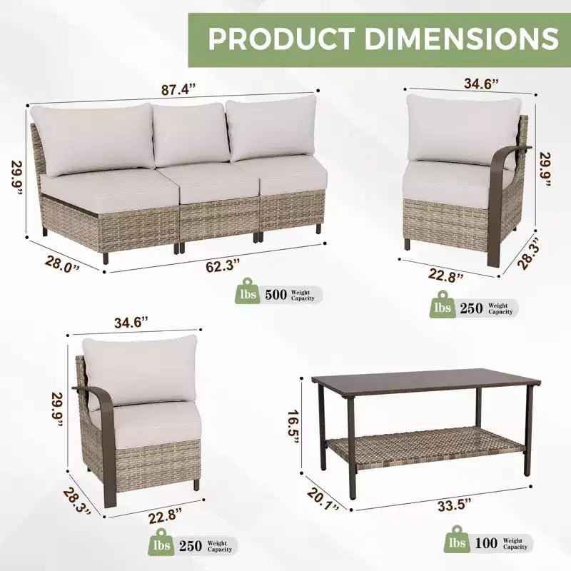 EAGLE PEAK Coastal Vista Outdoor Patio Furniture Set, Half-Moon Curved Wicker Patio Conversation Set with Coffee Table