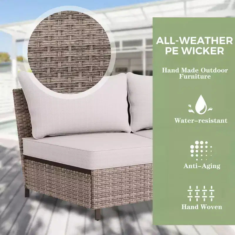 EAGLE PEAK Coastal Vista Outdoor Patio Furniture Set, Half-Moon Curved Wicker Patio Conversation Set with Coffee Table