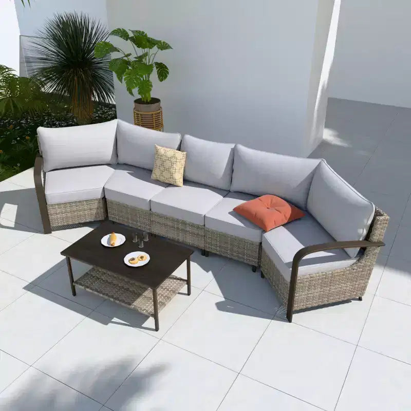 EAGLE PEAK Coastal Vista Outdoor Patio Furniture Set, Half-Moon Curved Wicker Patio Conversation Set with Coffee Table