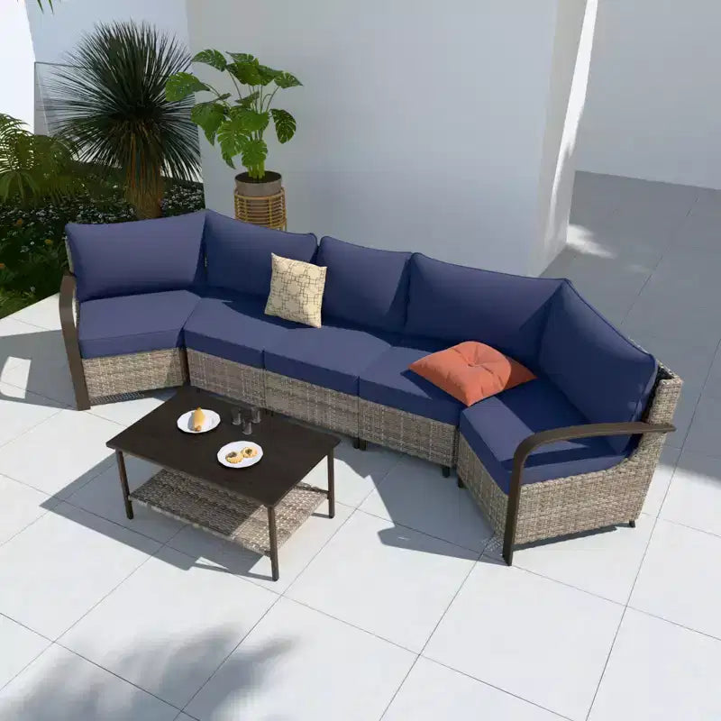 EAGLE PEAK Coastal Vista Outdoor-Terrassenmöbel-Set, halbmondförmiges, geschwungenes Rattan-Sitzgruppen-Set für die Terrasse mit Couchtisch