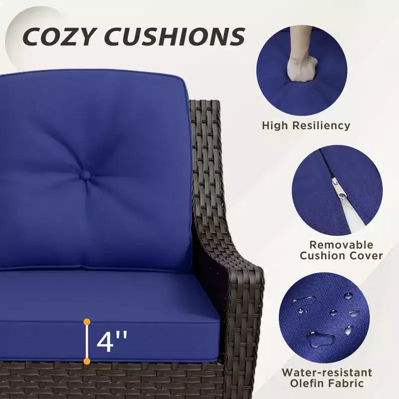 EAGLE PEAK Azure Bay 8 Pieces Wicker Outdoor Patio Furniture Set, Sofa 4 Chairs with Ottomans and Side Table
