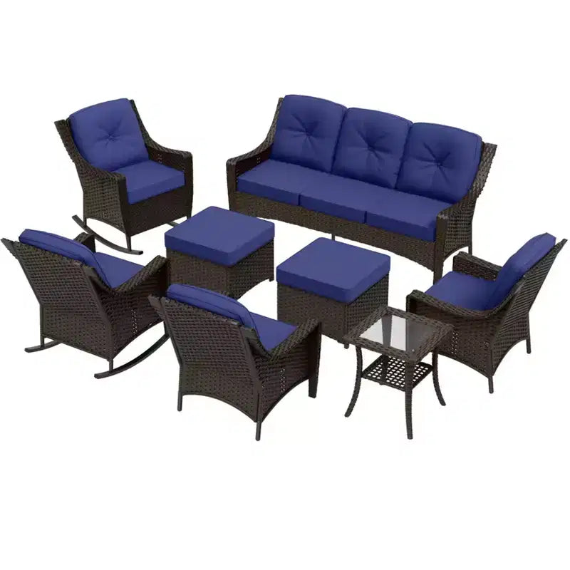 EAGLE PEAK Azure Bay 8 Pieces Wicker Outdoor Patio Furniture Set, Sofa 4 Chairs with Ottomans and Side Table