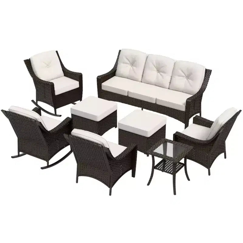 EAGLE PEAK Azure Bay 8 Pieces Wicker Outdoor Patio Furniture Set, Sofa 4 Chairs with Ottomans and Side Table
