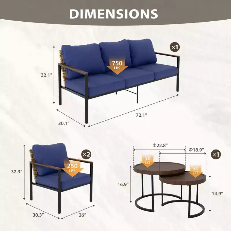EAGLE PEAK Sunset Dune 5 Piece Collection Modern Outdoor Furniture Set, Patio Wicker Wood Grain Lounge Set