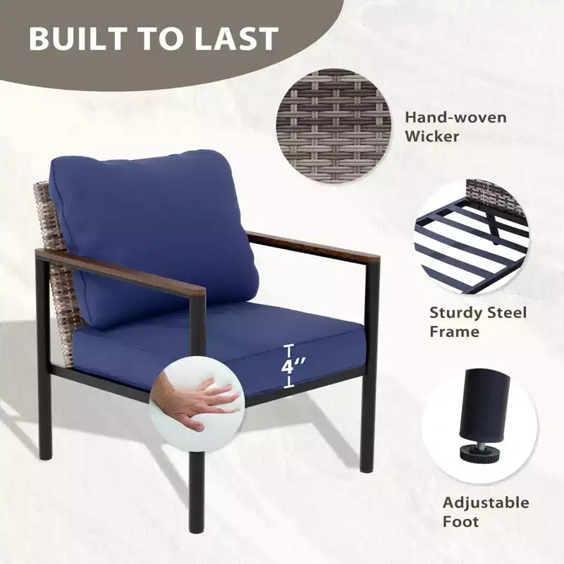 EAGLE PEAK Sunset Dune 5 Piece Collection Modern Outdoor Furniture Set, Patio Wicker Wood Grain Lounge Set